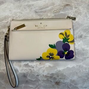Kate Spade Cream Wristlet with Purple and Yellow Floral Design